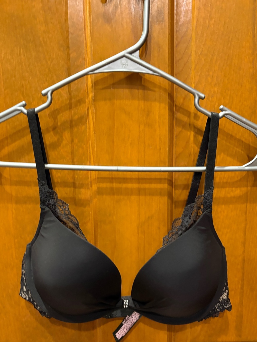 Victorias Secret Women’s Padded Demi Black & Nude Lace Trim Size 32C